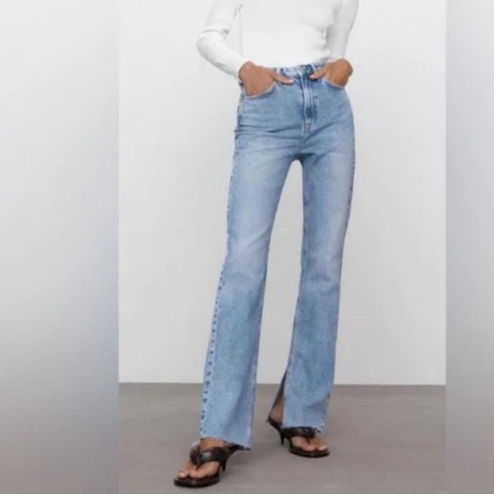 Zara High-waisted Side Slit boot cut Jean